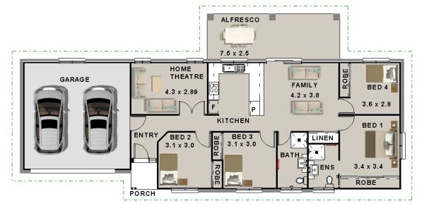 4 Bed With Home Theatre House Plan:174AD