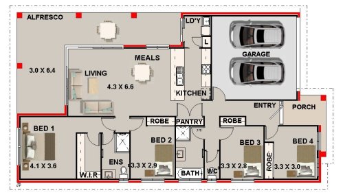 4 Bed Single Storey Home Design