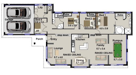 4 Bedroom House Narrow Plan