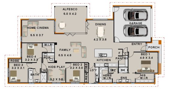 4 bedroom room + 2 Bath + Cinema room 