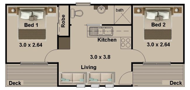 2 Bedroom House Plan:40 Kiwi